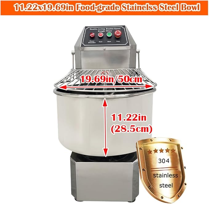 Commercial Stand Dough Mixer 50Qt Stand Spiral Mixer Dual Rotating Dough Kneading Machine Dough Pizza Food Mixer with Double Speeds for Restaurant Bakeries Pizzeria 110V 2200W