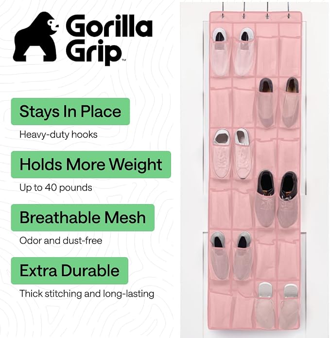 GORILLA GRIP Over the Door Shoe Organizer, 24 Large Pockets, Space Saving - Image 2