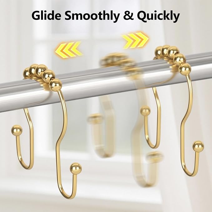Resze Double Shower Curtain Hooks, Sturdy Metal Nickel Shower Curtain Rings - Image 6