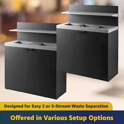 2-Stream Dark Gray Steel Garbage Recycling Station with Tray Holder 86 Gallon for Kitchen, Commercial Decorative Compost Bin