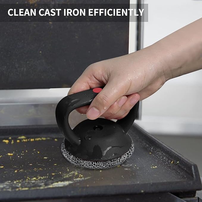 Cast Iron Cleaner Scrubber+Tray with Handle, Welded Chainmail Scrubber for Pan Pot Grill Oven Wok Cleaning- Small Ring Chain Scrub Metal Scraper Brush Iron Skillet Steel Wool Scrubber Steel Sponge