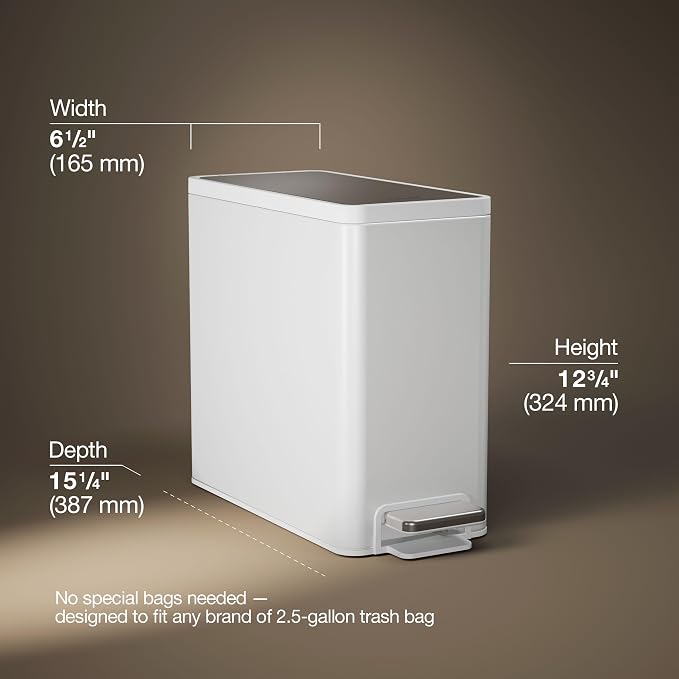 Kohler 20957-STW 2.5 Gallon Slim Step Trash Can, Bathroom Trash Can - Image 3