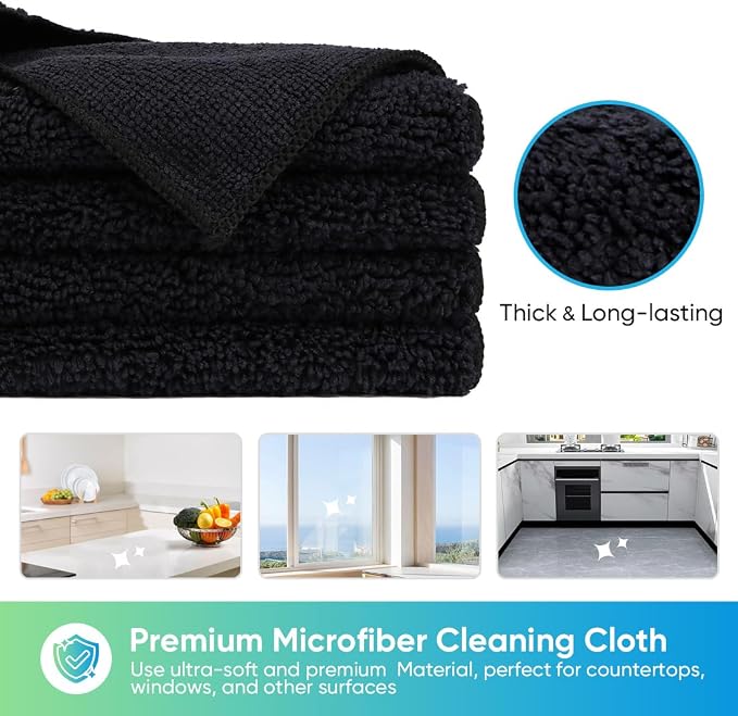 HOMEXCEL Black Microfiber Cleaning Cloth, 12 Pack Premium Microfiber Towels - Image 5