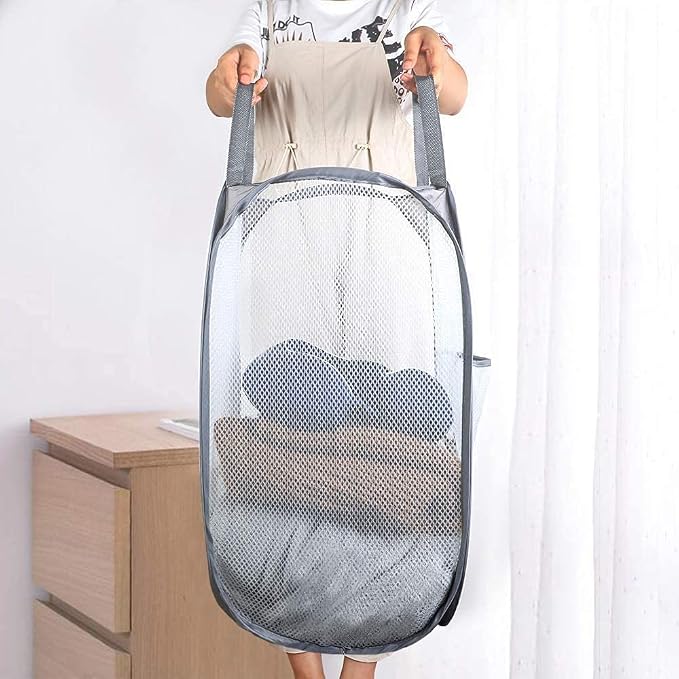 2 Pack Pop Up Laundry Hampers, Collapsible Mesh Laundry Basket, Foldable - Image 3