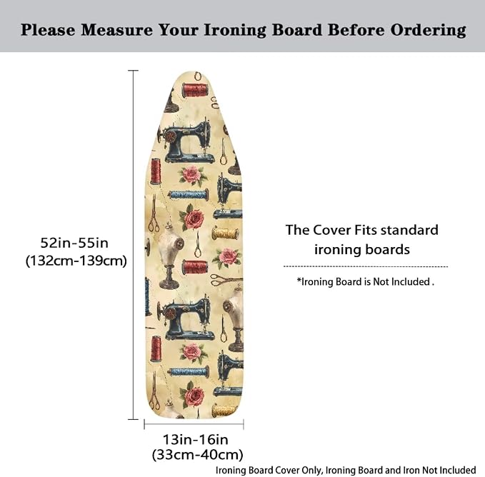 Ironing Board Cover, Standard Size 15x54, Sewing Machine Rose Print, Elastic - Image 3
