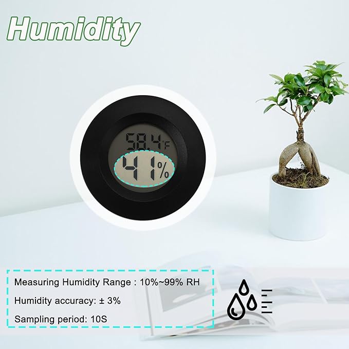 Mini Hygrometer Digital Thermometer Humidity Meter 10 Pack Hygrometer Thermometers Indoor/Outdoor Humidity Monitor Reptile Thermometer for Greenhouse Garden Cellar Fahrenheit(℉)/ Celsius(℃)