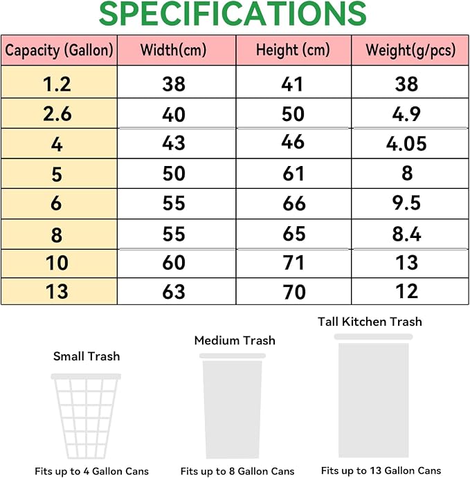 WAIKAS Trash Bags 13 Gallon Drawstring, 63x70cm Size - Image 3