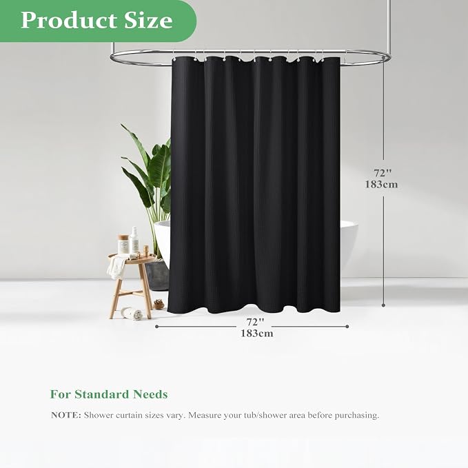 Dynamene Waffle Shower Curtain 256 GSM Heavy Duty Fabric 72"x72" Black - Image 9