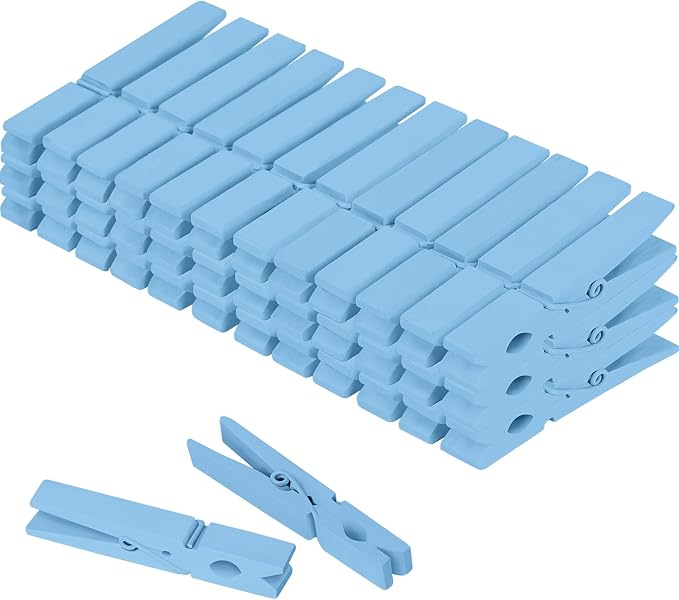 Colored Clothes pins 2.9inch 50PCS Blue, Colorful ClothesPins Wooden Clips by WAENLIR