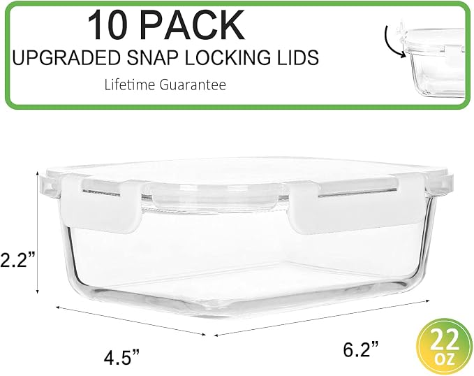 M MCIRCO 10 Pack, 22 oz Glass Food Storage Containers - Image 2
