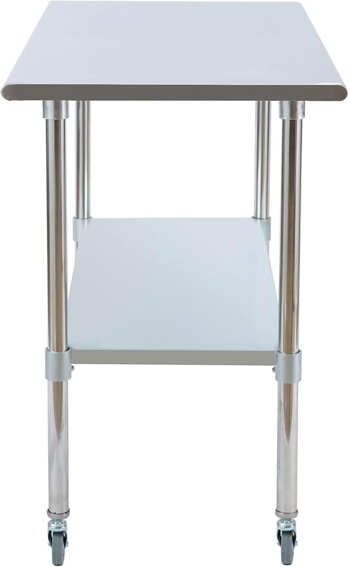 Stainless Steel Work Table 36“L x24 D, NSF Commercial Food Prep Worktable with Adjustable Undershelf and Casters for Restaurant, Home and Outdoors (36“L x24 D)