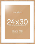 Homeforia 24x30 Picture Frame Wood, High End Natural Oak 24 x 30 Frame with Mat 18 by 24, 24x30 Light Wooden Poster Frames Matted to 18x24 Photo, 30by24 Large Frame, Tempered Glass, Wall Kit, Set of 1