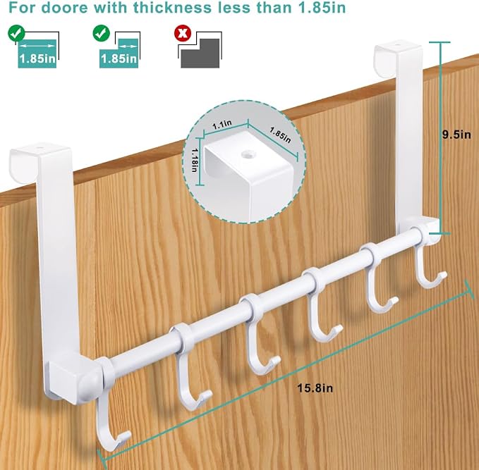 MGahyi White Over The Door Hooks, Over The Door Towel Rack | 6 Sliding - Image 2