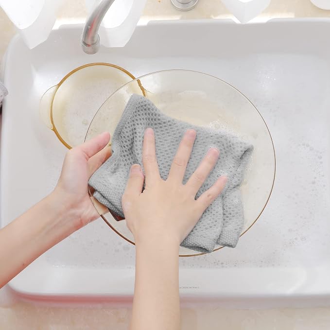 Homaxy 100% Cotton Waffle Weave Kitchen Dish Cloths 6-Pack, Light Gray | 12 x - Image 4