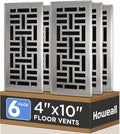 4x10 Inches 6 Pack Heavy Duty Walkable Floor Register - Easy Adjust Air Supply Lever Decorative Floor Vent Covers, Seattle Design Vent Covers for Home - Satin Nickel