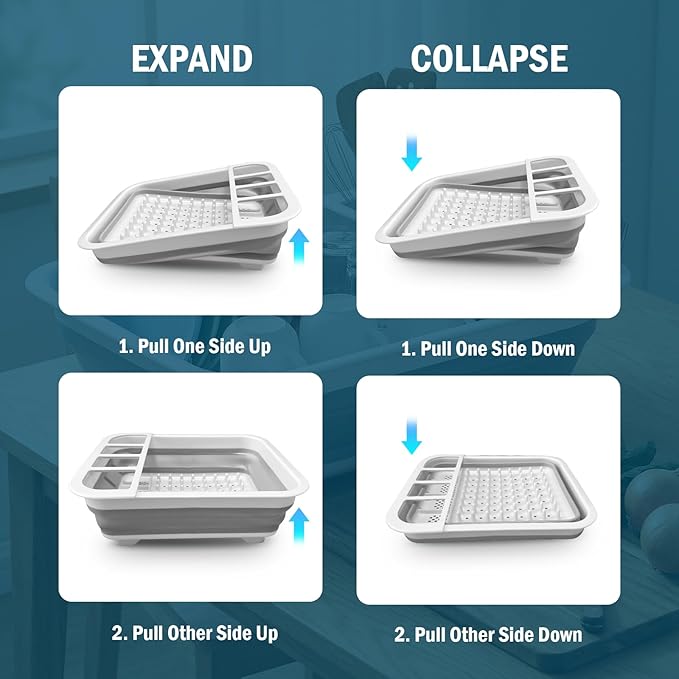 1 Pack Space-Saving Collapsible Dish Rack – Durable, Multi-Compartment Design for Kitchen, RV, Camping, and More – Dishwasher & Easy to Store