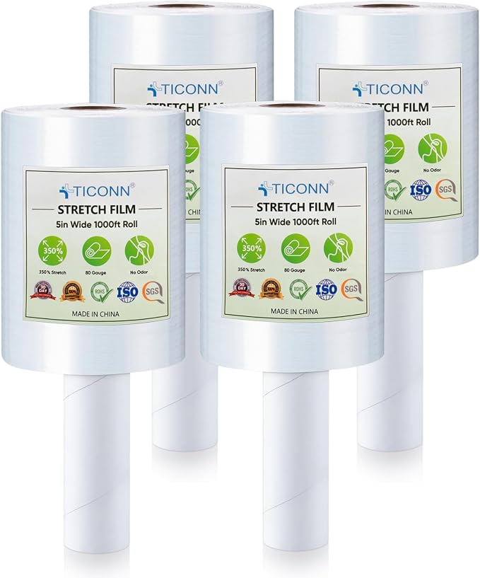 TICONN Stretch Wrap Roll, 5 in x 1000 ft Plastic Wrap by TICONN