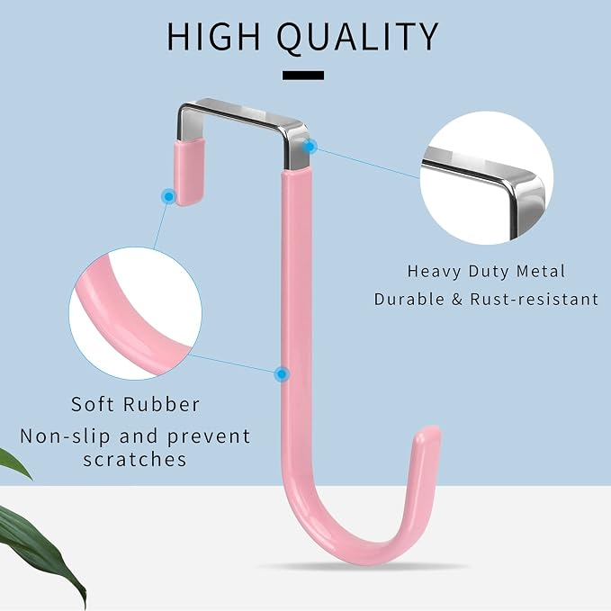 FYY Over the Door Hooks, Single-Hanger 4 Pack, Fits Doors 1 3/8" Pink | Heavy - Image 3