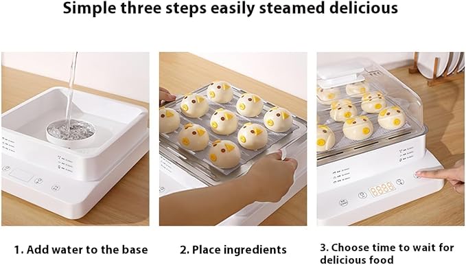 Electric Food Steamer, 3-Tier 2.2L Capacity, Digital Control Panel, 9-Second Steam Technology, Clear Stackable Baskets