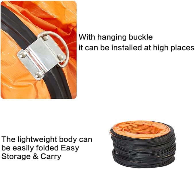 PVC Flexible Duct Hose, HVAC Duct Hosing Flame Retardant for Ventilator Utility Blower Fan with Adjustable Rope and D-Ring, Easy Storage (14inx16ft)