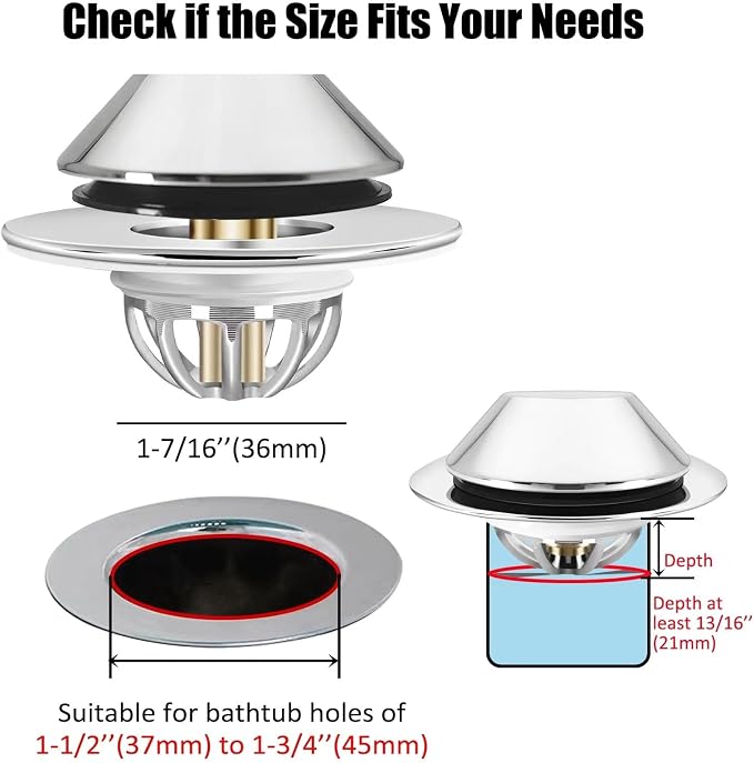 Anlige Bathtub Drain Stopper, Pop Up Tub Stopper Bottom - Image 4