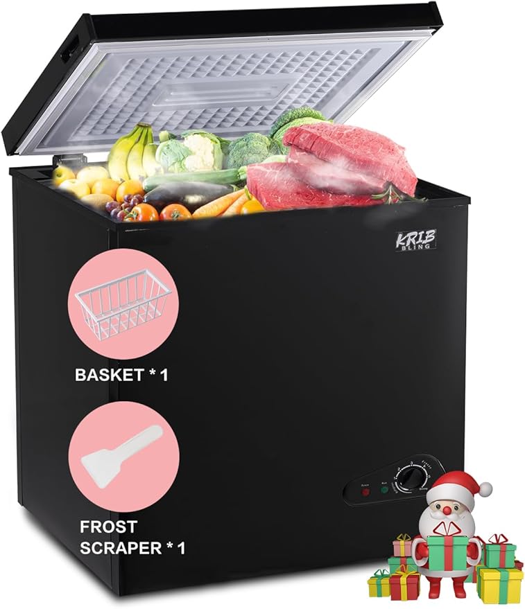 5.0 Cu.Ft Chest Freezer with 7 Gears Temperature Control(-16°F to -48°F), Deep Compact Freezer with a Removable Basket, for House, Kitchen, Garage, Basement, Shop, Black