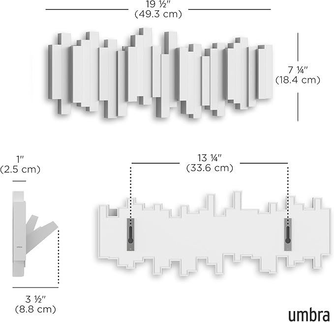 Umbra Sticks Wall Mount Coat Rack, 5 Hook Retractable Pegs, sculptural modern - Image 3