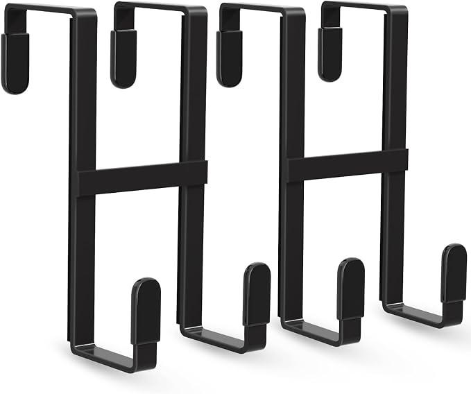 FYY Over The Door Hooks, 2 Packs Double Sided-Hanger Fits Doors 1-7/8"Black | by FYY