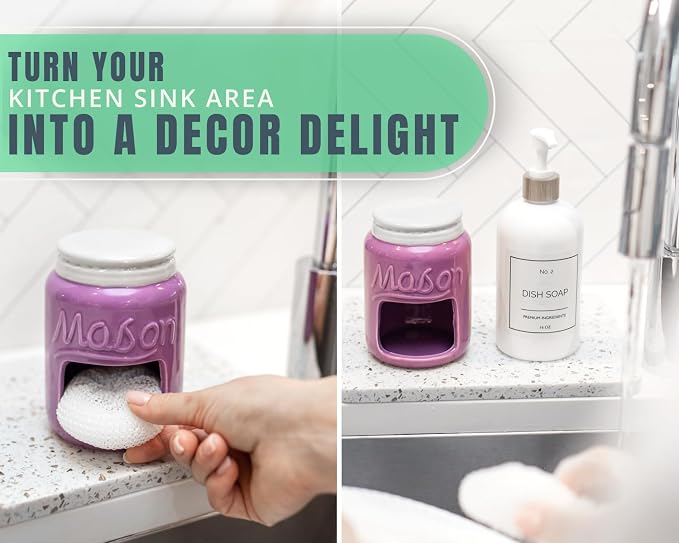 Comfify Purple Mason Jar Ceramic Sponge Holder – Farmhouse Sink Caddy - Image 5
