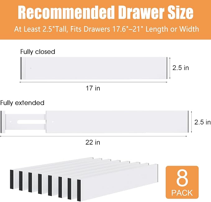 Bamboo Drawer Dividers, Adjustable Drawer Organizers, Fits 17.6–21" Drawers | - Image 3