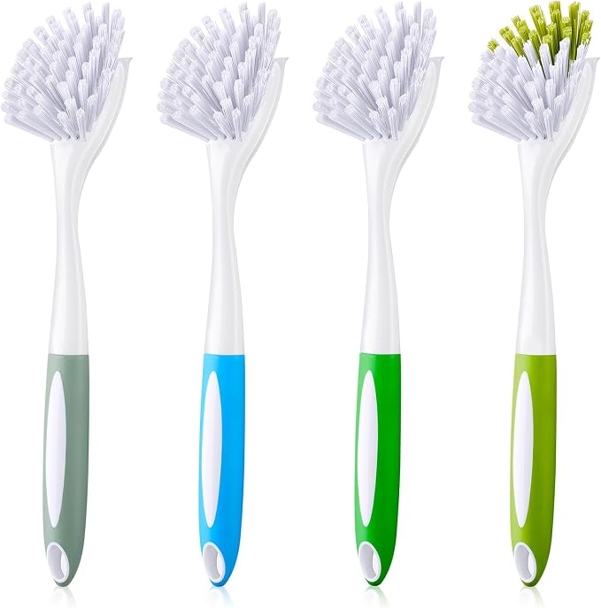 Didaey Dish Brush with Handle Kitchen Scrub Brush, 4 Colors, 11.02 x 3.15 x by Didaey