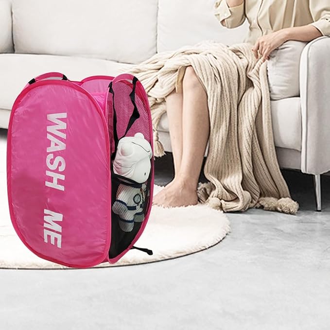 2Pack Black and Pink Laundry Baskets Fodable Mesh Hamper - Image 7