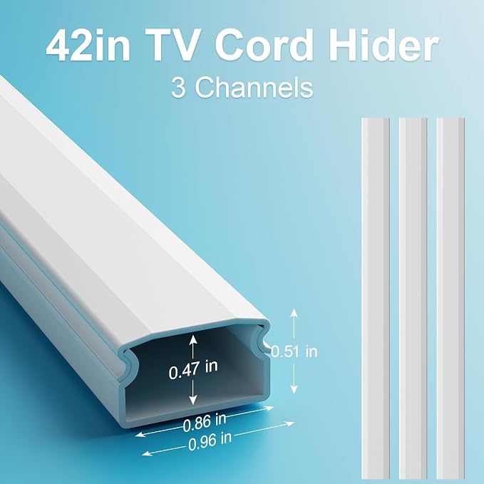 Yecaye 42in Cord Covers for Wall Mounted TV, W0.98in H0.51in, Cable Management - Image 3