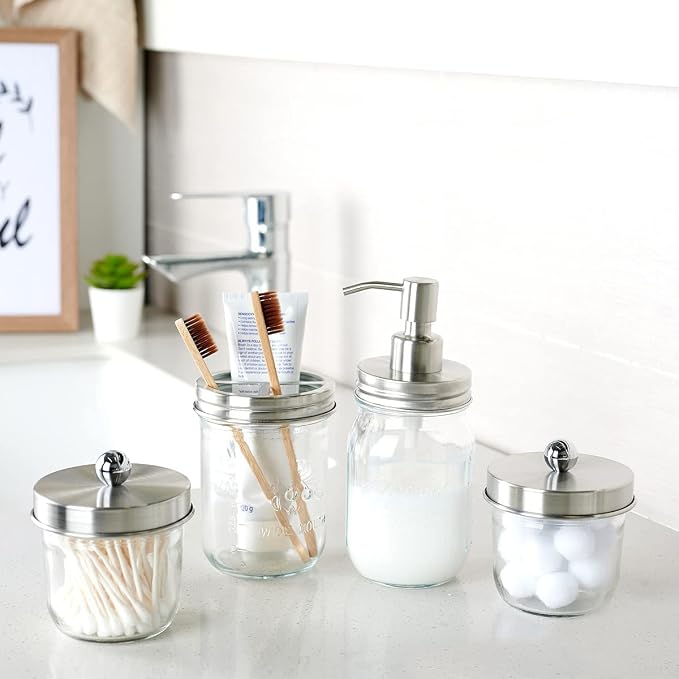 Amolliar Mason Jar Liquid Soap Dispenser, Lotion Soap Brushed Nickel 2 Pack | - Image 2