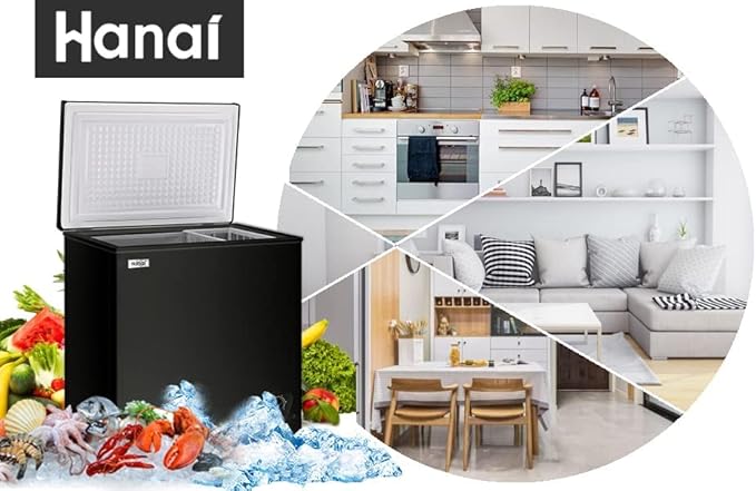 5.0 Cubic Feet Deep Chest Freezer Compact Freezers with Adjustable Thermostat Top Open Door Freezer Compressor Cooling with Rmovable Storage Basket for Home Kitchen Office and Bar (Black)