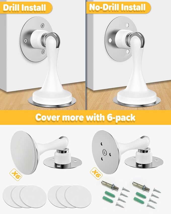 Door Stoppers Magnetic Stainless Steel Magnetic Door Stop Wall Mount 6 Pack | - Image 4