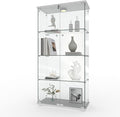 GarveeHome 4 Shelves Display Cabinet, Tempered Glass Curio Showcase with LED Light & Lock, Double Doors Storage Cabinet for Living Room Bedroom Office, White, 64x31.7x14.3 Inch