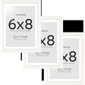 Homeforia 6x8 Picture Frame White, High End Oak 8x6 Wooden Frames with Mat 7x5 Print, 6 x 8 White Wood Frame Matted to 5 x 7 inch Photo, 6by8 Wall or Tabletop Frame, Tempered Glass, Wall Kit, Set of 3