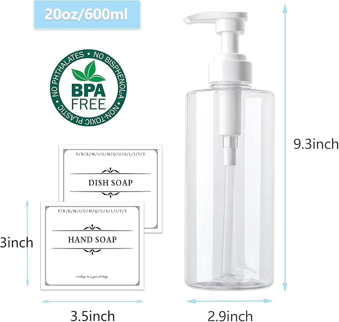 Refillable Lotion Soap Dispenser Plastic Pump Bottle 20oz Clear 2 Pack | - Image 6