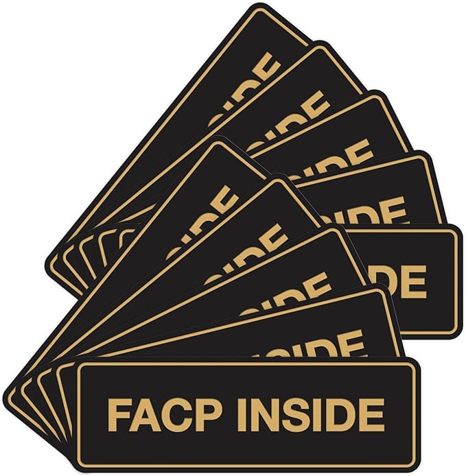 Signs ByLITA Standard FACP Inside Sign | Fire Safety Signage (Black Gold) - Large 10 Pack