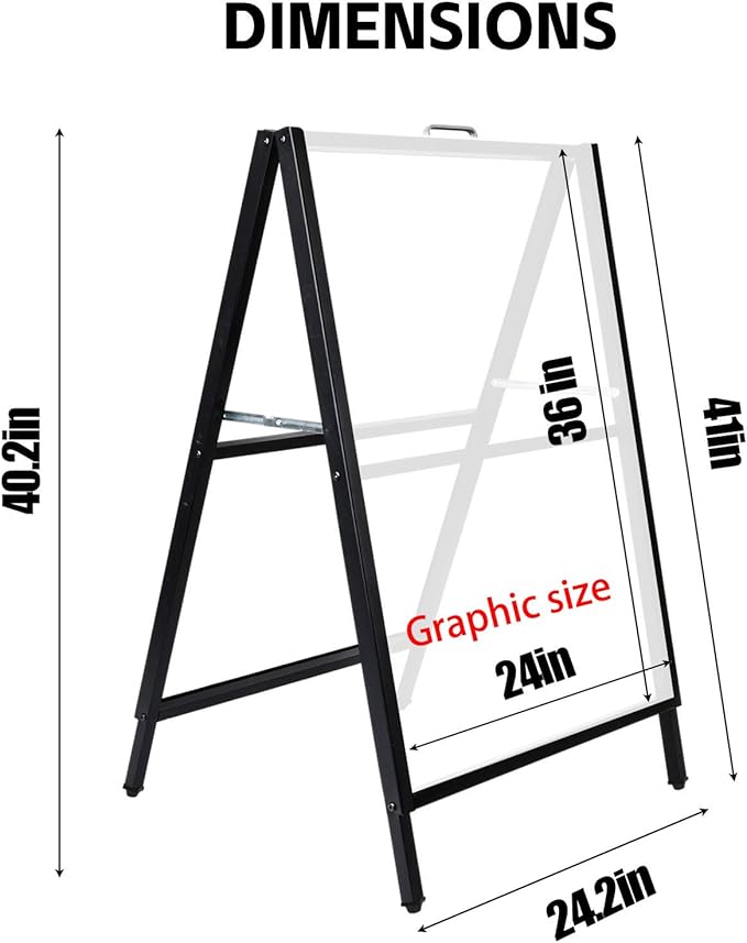USCNC 24 x 36 Inch A Frame Sign Double-Sided Folding Sandwich Board Heavy Duty Slide-in Sidewalk Signboard for Outdoor Street Advertising Poster(Frame only，No white board)