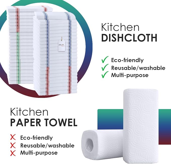 Dish Towels 45 Pack Multi-Stripe 100% Cotton Kitchen Towel 15x25 Inch Tea Towels - Image 2