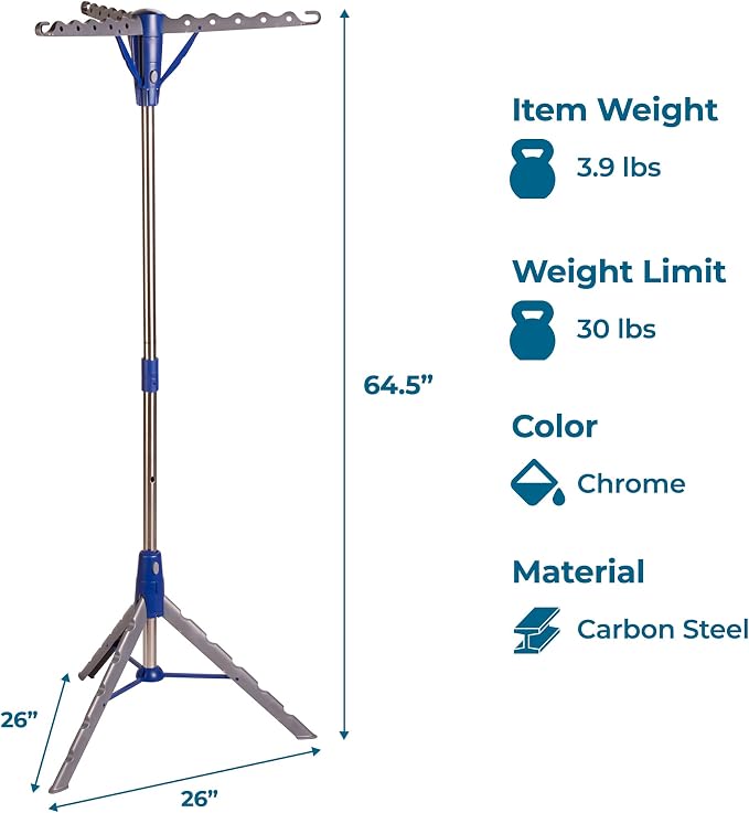 Honey-Can-Do 64-Inch Steel Tripod Clothes Drying Rack, Foldable Collapsible - Image 6