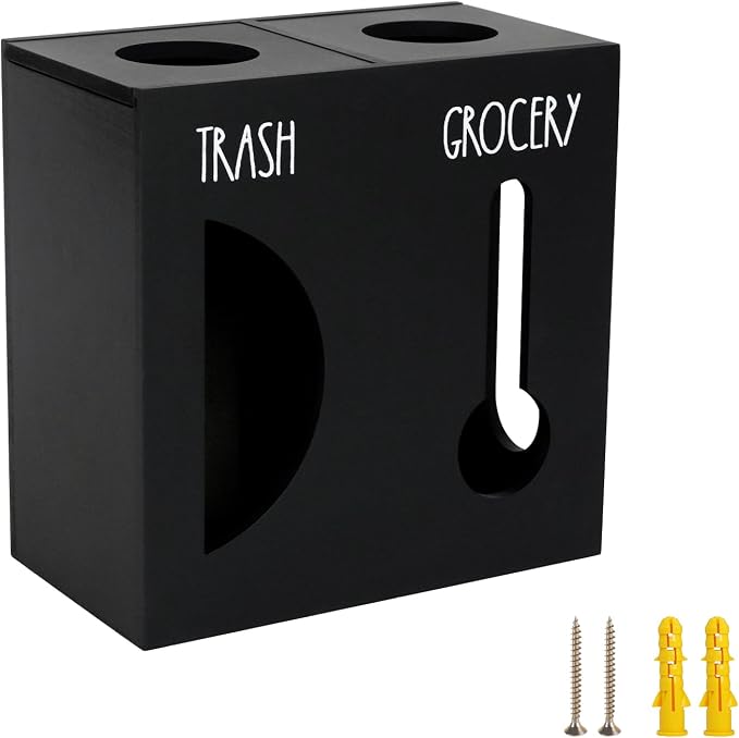 2 in 1 Trash Bag Dispenser, Double Wall Mounted, Wood Trash Bag Holder by Liuceny