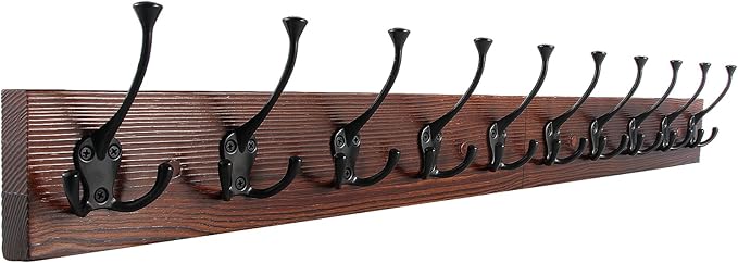 IBosins Brown Wood Wall Mounted Coat Rack, Rustic Coat Hooks Rail by IBosins