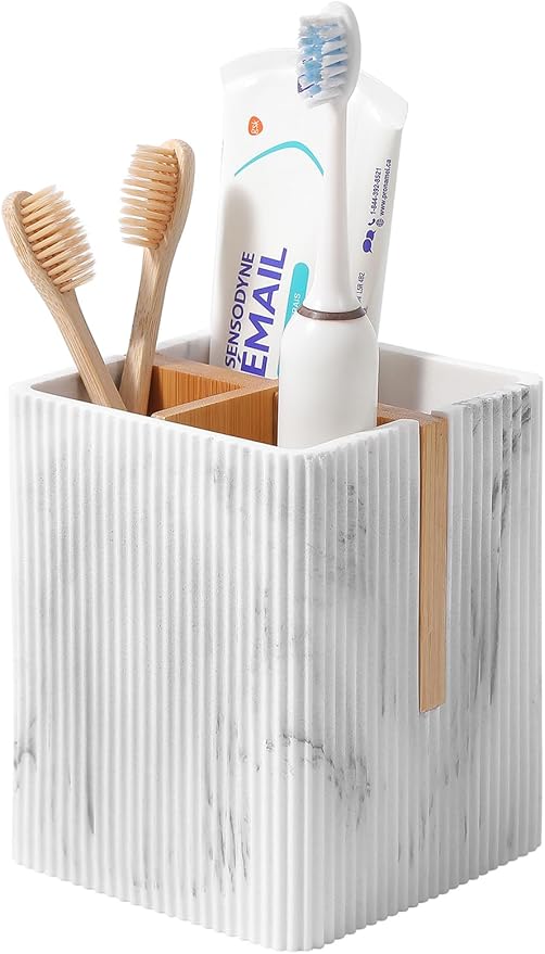 Toothbrush Holders for Bathroom, 3 Slots Toothbrush Organizer, Marble White | by rejomiik