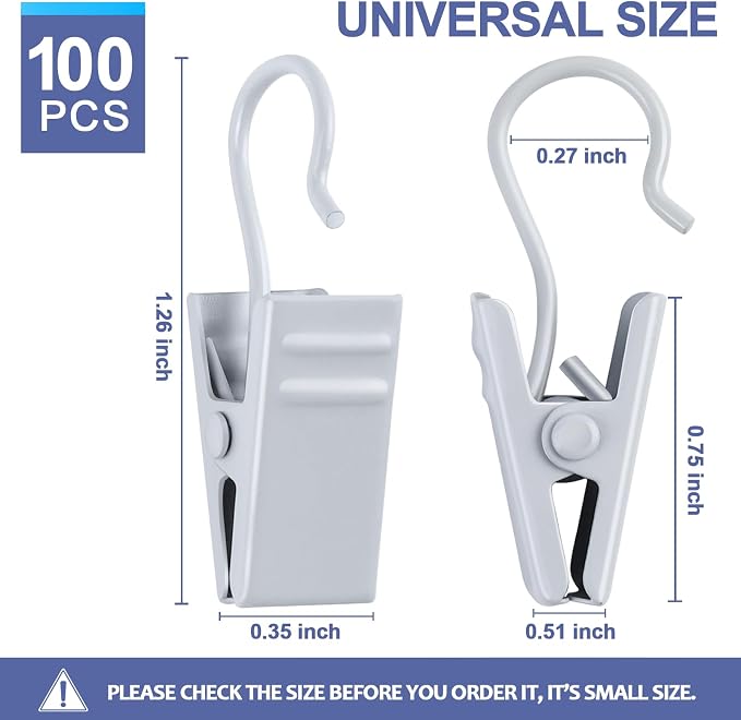 Teenitor 100 Pack White Curtain Clips Curtain Hooks, Stainless Steel Small Clips - Image 2