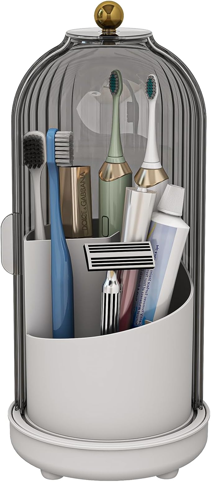 Toothbrush Holder with Drainage Holes Removable Bowl, Waterproof and Dustproof by Zufudo