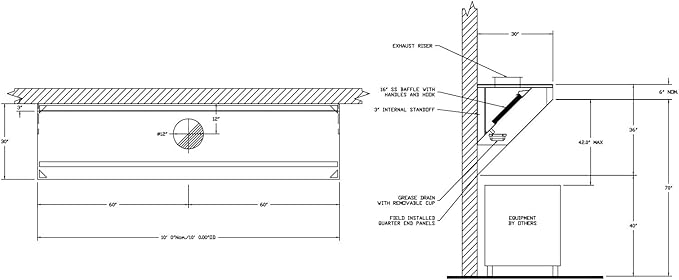 Food Truck Low Profile Exhaust Hood System Includes a stainless steel exhaust hood, an exhaust fan, an adjustable duct section, and installation hardware (10' Long Hood & Fan)