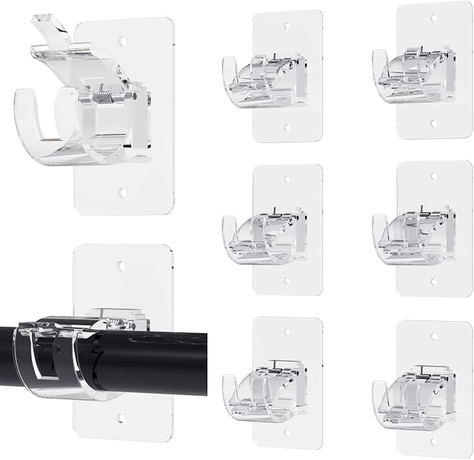 Wabboreq 8PCS No Drill Curtain Rod Brackets, Self-Adhesive, Plastic & Stainless by Wabboreq